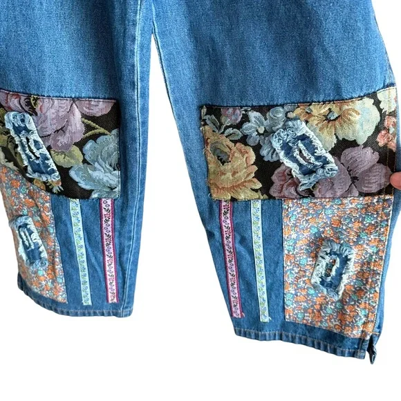 Agapo Hippie Floral Boho Patchwork Denim Overalls Size Small NWT - Picture 4 of 8